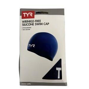TYR Wrinkle-Free‎ Silicone Swim Cap Navy White Adult Size Hypoallergenic NEW